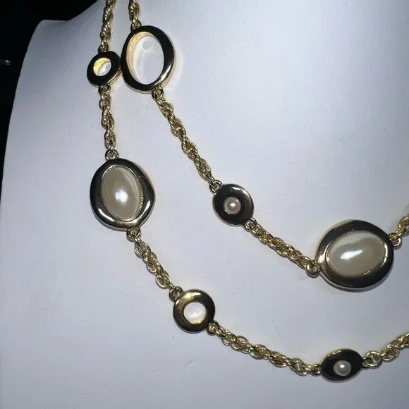 Talbots Double Chain With Faux Pearls - Picture 3 of 8